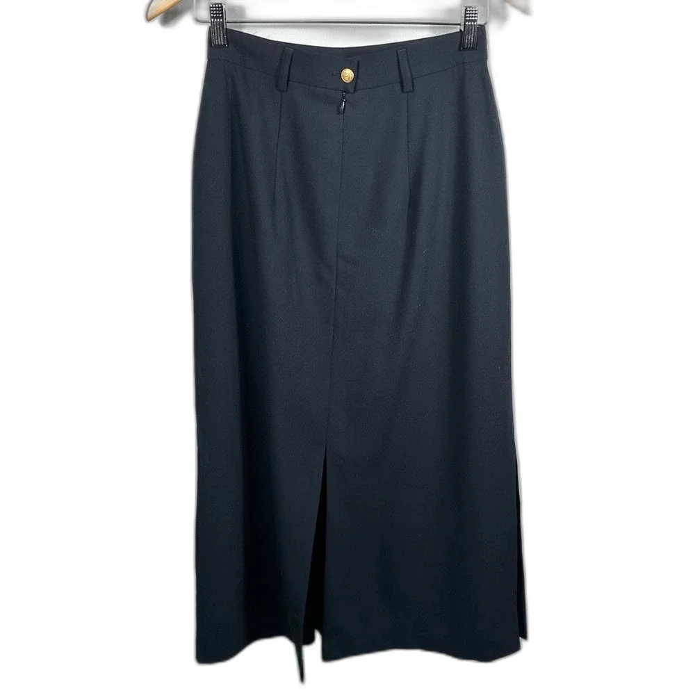 Mondi Fashion Vintage Classic Navy Pleated Maxi Skirt NWOT Size 36 Careerwear
